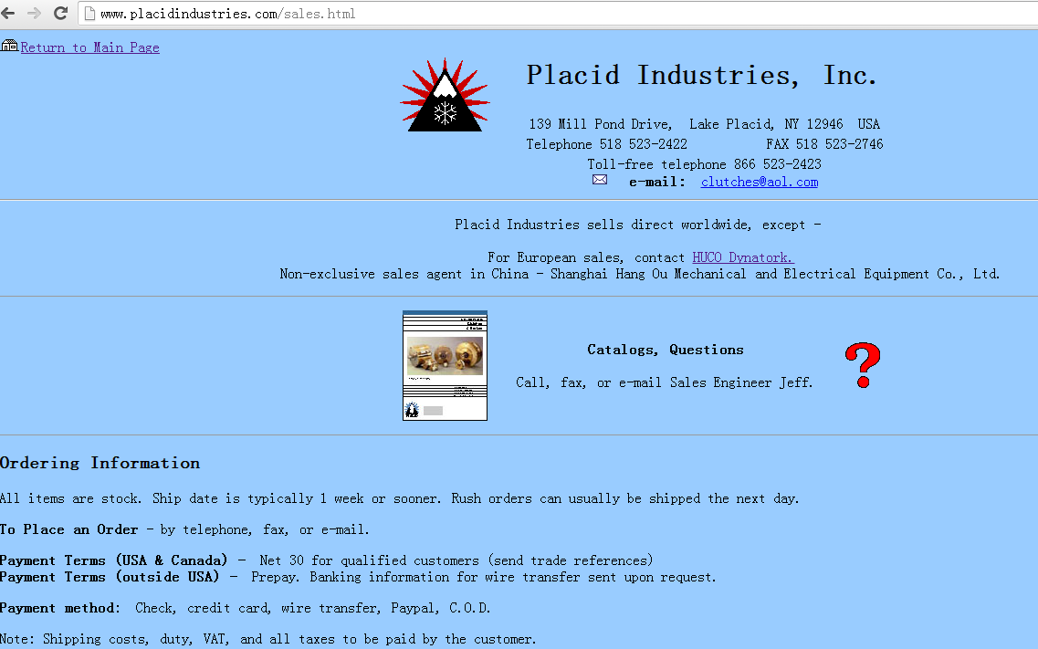 Placid Industries工厂授权上海航欧机电设备有限公司中国区代理(Non-exclusive)